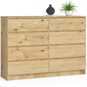 Commode Akord K140 Chêne Artisan 138 Cm 8 Tiroirs Façade Chêne Artisan 138X40X99 Cm