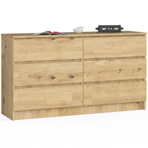 Commode Akord K140 Chêne Artisan 138 Cm 6 Tiroirs Façade Chêne Artisan 138X40X77 Cm