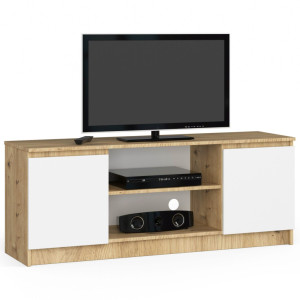 Meuble Tv Pour Salon Akord Chêne Artisan 140 Cm 2 Portes Façade Blanche 2 Étagères 140X40X55 Cm