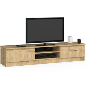Meuble Tv Pour Salon Akord Chêne Artisan 160 Cm 2 Portes Façade Chêne Artisan 2 Étagères 160X40X33 Cm