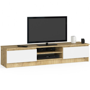 Meuble Tv Pour Salon Akord Chêne Artisan 160 Cm 2 Portes Façade Blanche 2 Étagères 160X40X33 Cm