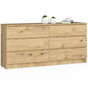 Grande Commode Pour Le Salon Akord K160 Chêne Artisan 160 Cm 6 Tiroirs Façade Chêne Artisan 160X40X77 Cm