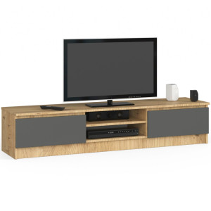 Meuble Tv Pour Salon Akord Chêne Artisan 160 Cm 2 Portes Façade Gris Graphite 2 Étagères 160X40X33 Cm