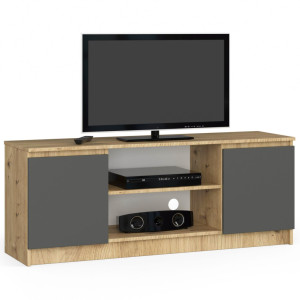 Meuble Tv Pour Salon Akord Chêne Artisan 140 Cm 2 Portes Façade Gris Graphite 2 Étagères 140X40X55 Cm
