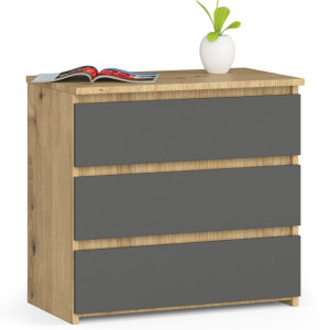 Table De Chevet Akord Cl3 Chêne Artisan 60 Cm 3 Tiroirs Façade Gris Graphite 60X35X57 Cm