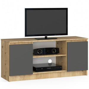Meuble Tv Pour Salon Akord Chêne Artisan 120 Cm 2 Portes Façade Gris Graphite 2 Étagères 120X40X55 Cm