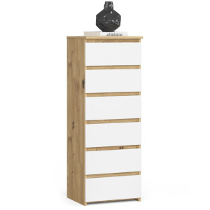 Commode Akord Cl6 Chêne Artisan 40 Cm 6 Tiroirs Façade Blanche 40X35X109 Cm