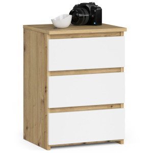 Table De Chevet Akord Cl3 Chêne Artisan 40 Cm 3 Tiroirs Façade Blanche 40X35X57 Cm