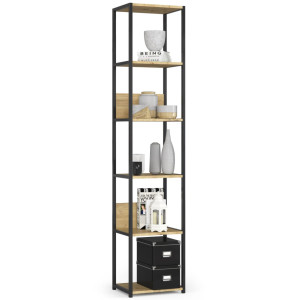 Étagère Murale Industrielle Akord Noire - Chêne Artisan 40 Cm 6 Étagères 40X32X192 Cm