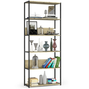 Étagère Murale Industrielle Akord Noire - Chêne Artisan 80 Cm 6 Étagères 80X32X192 Cm