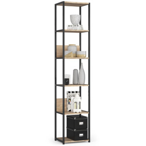 Étagère Murale Industrielle Akord Noire - Chêne Sonoma 40 Cm 6 Étagères 40X32X192 Cm