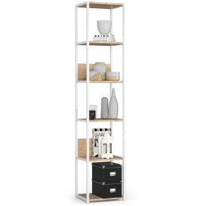 Étagère Murale Industrielle Akord Blanche - Chêne Sonoma 40 Cm 6 Étagères 40X32X192 Cm