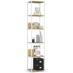 Étagère Murale Industrielle Akord Blanche - Chêne Artisan 40 Cm 6 Étagères 40X32X192 Cm