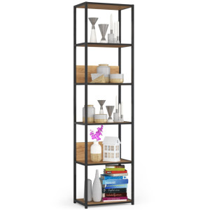 Étagère Murale Industrielle Akord Noire - Chêne Craft 50 Cm 6 Étagères 50X32X192 Cm