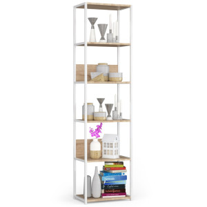 Étagère Murale Industrielle Akord Blanche - Chêne Sonoma 50 Cm 6 Étagères 50X32X192 Cm
