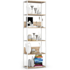 Étagère Murale Industrielle Akord Blanche - Chêne Sonoma 60 Cm 6 Étagères 60X32X192 Cm