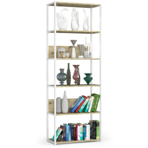 Étagère Murale Industrielle Akord Blanche - Chêne Artisan 70 Cm 6 Étagères 70X32X192 Cm