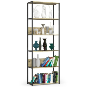 Étagère Murale Industrielle Akord Noire - Chêne Artisan 70 Cm 6 Étagères 70X32X192 Cm