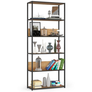 Étagère Murale Industrielle Akord Noire - Chêne Craft 80 Cm 6 Étagères 80X32X192 Cm