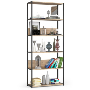 Étagère Murale Industrielle Akord Noire - Chêne Sonoma 80 Cm 6 Étagères 80X32X192 Cm