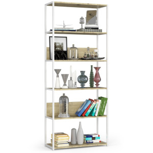 Étagère Murale Industrielle Akord Blanche - Chêne Artisan 80 Cm 6 Étagères 80X32X192 Cm