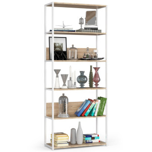 Étagère Murale Industrielle Akord Blanche - Chêne Sonoma 80 Cm 6 Étagères 80X32X192 Cm