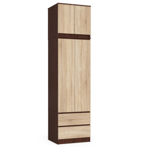 Armoire Avec Surmeuble Akord S60 Wengé 60 Cm 2 Portes 2 Tiroirs Façade Chêne Sonoma 3 Étagères 60X51X234 Cm