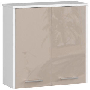Armoire Salle De Bains Akord Fin Accr. Au Mur Blanche 60 Cm 2 Portes Façade Cappuccino Brillant 2 Étagères 60X22,5X60 Cm