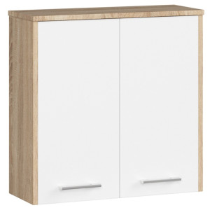 Armoire Salle De Bains Akord Fin Accr. Au Mur Chêne Sonoma 60 Cm 2 Portes Façade Blanche 2 Étagères 60X22,5X60 Cm