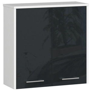 Armoire Salle De Bains Akord Fin Accr. Au Mur Blanche 60 Cm 2 Portes Façade Graphite Brillant 2 Étagères 60X22,5X60 Cm