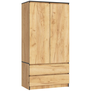 Armoire Akord S90 Chêne Craft 90 Cm 2 Portes 2 Tiroirs Façade Chêne Craft 4 Étagères 90X51X180 Cm