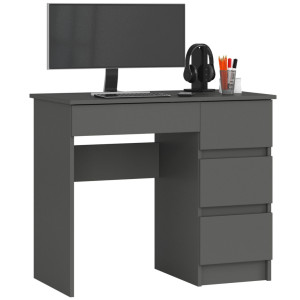 Bureau D'ordinateur Akord Droit A7 Gris Graphite 90 Cm 4 Tiroirs Façade Gris Graphite 90X50X77 Cm