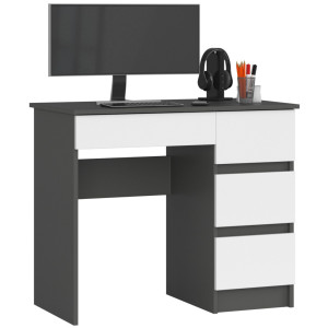 Bureau D'ordinateur Akord Droit A7 Gris Graphite 90 Cm 4 Tiroirs Façade Blanche 90X50X77 Cm