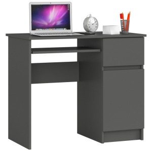 Bureau D'ordinateur Akord Droit Piksel Gris Graphite 90 Cm 1 Porte 1 Tiroir Façade Gris Graphite 3 Étagères 90X50X77 Cm