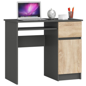 Bureau D'ordinateur Akord Droit Piksel Gris Graphite 90 Cm 1 Porte 1 Tiroir Façade Chêne Sonoma 3 Étagères 90X50X77 Cm