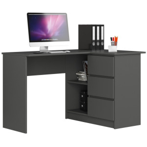 Bureau Akord D'angle Droit B16 Gris Graphite 124 Cm 3 Tiroirs Façade Gris Graphite 2 Étagères 124X85X77 Cm