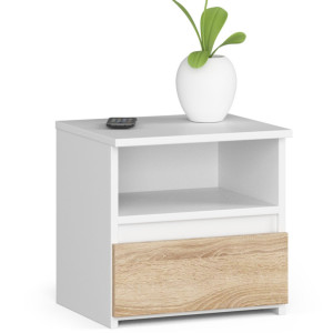 Table De Chevet Akord Cl1 Blanche 40 Cm 1 Tiroir Façade Chêne Sonoma 1 Étagère 40X35X40 Cm