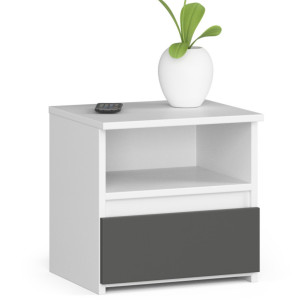 Table De Chevet Akord Cl1 Blanche 40 Cm 1 Tiroir Façade Gris Graphite 1 Étagère 40X35X40 Cm