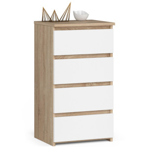 Commode Akord Cl4 Chêne Sonoma 40 Cm 4 Tiroirs Façade Blanche 40X35X74 Cm
