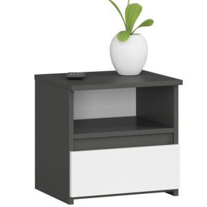 Table De Chevet Akord Cl1 Gris Graphite 40 Cm 1 Tiroir Façade Blanche 1 Étagère 40X35X40 Cm
