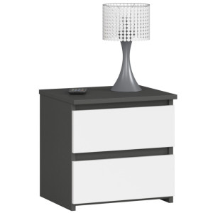Table De Chevet Akord Cl2 Gris Graphite 40 Cm 2 Tiroirs Façade Blanche 40X35X40 Cm
