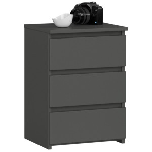 Table De Chevet Akord Cl3 Gris Graphite 40 Cm 3 Tiroirs Façade Gris Graphite 40X35X57 Cm