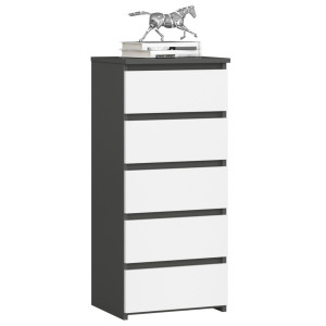 Commode Akord Cl5 Gris Graphite 40 Cm 5 Tiroirs Façade Blanche 40X35X92 Cm