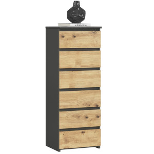 Commode Akord Cl6 Gris Graphite 40 Cm 6 Tiroirs Façade Chêne Artisan 40X35X109 Cm