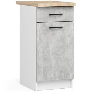 Armoires De Cuisine Basse Akord S40 Oliwia Modulable Blanc 40 Cm 1 Porte 1 Tiroir Façade Béton 2 Étagères 40X46X85 Cm