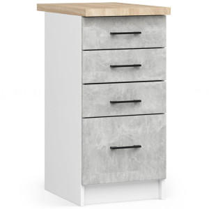 Armoires De Cuisine Basse Akord S40 Oliwia Modulable Blanc 40 Cm 4 Tiroirs Façade Béton 40X46X85 Cm