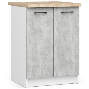 Armoires De Cuisine Basse Akord S60 Oliwia Modulable Blanc 60 Cm 2 Portes Façade Béton 2 Étagères 60X46X85 Cm