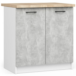 Armoires De Cuisine Basse Akord S80 Oliwia Modulable Blanc 80 Cm 2 Portes Façade Béton 2 Étagères 80X46X85 Cm