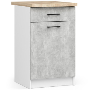 Armoires De Cuisine Basse Akord S50 Oliwia Modulable Blanc 50 Cm 1 Porte 1 Tiroir Façade Béton 2 Étagères 50X46X85 Cm