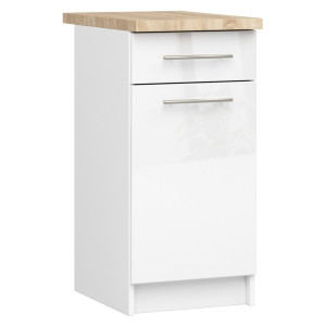 Armoires De Cuisine Basse Akord S40 Oliwia Blanc 40 Cm 1 Porte 1 Tiroir Façade Blanche Brillante 2 Étagères 40X46X85 Cm